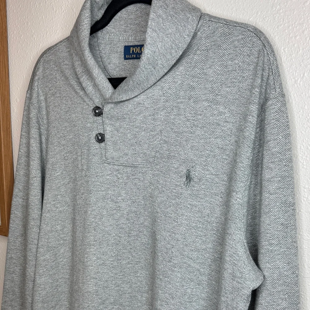 Polo by Ralph Lauren Jersey Shawl-Collar Pullover‎ Sweater in Gray - Med